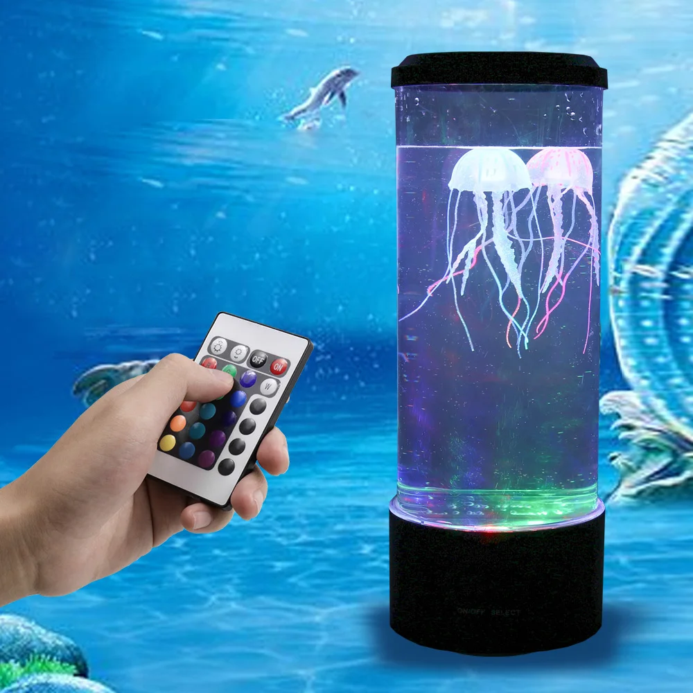 RGB LED Lava Jellyfish Light Electric Mini Night Lamp Table Mood Decoration