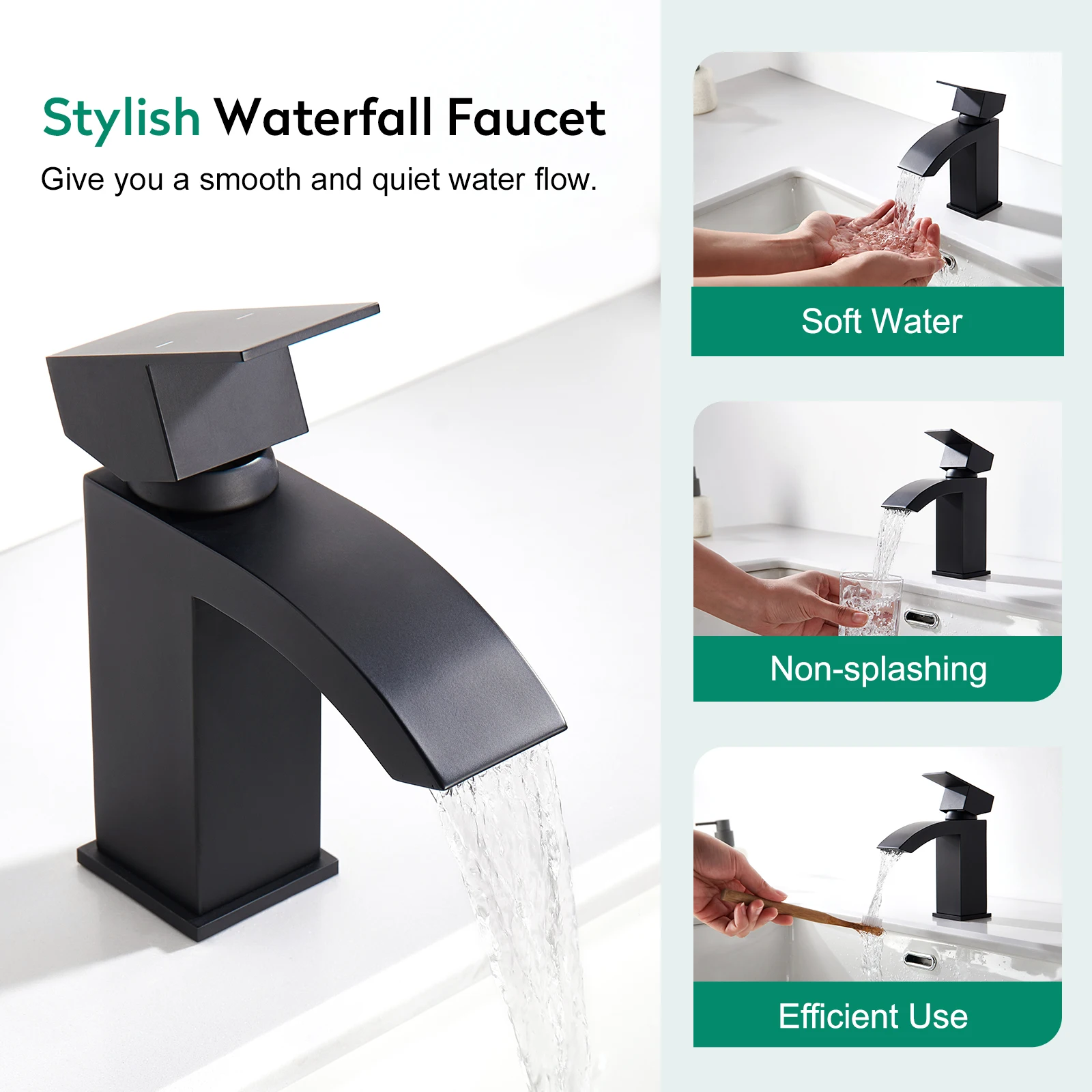 CUPC Single Handle Waterfall Luxury Bidet Black Faucet Bathroom Basin Waterfall Taps Faucet Black Mixer Tap Faucets