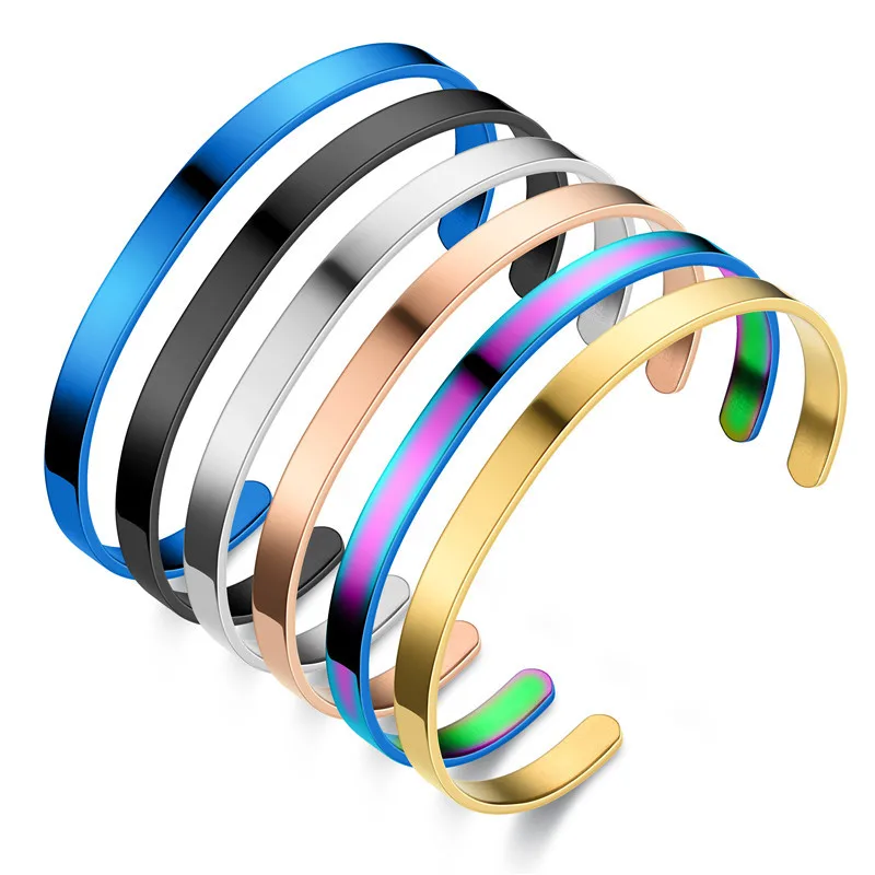 Custom 6mm Engraved Hand Bracelet Mental Engravable Titanium Steel Blank Engraving Bracelet Bangle for Men Women Gifts