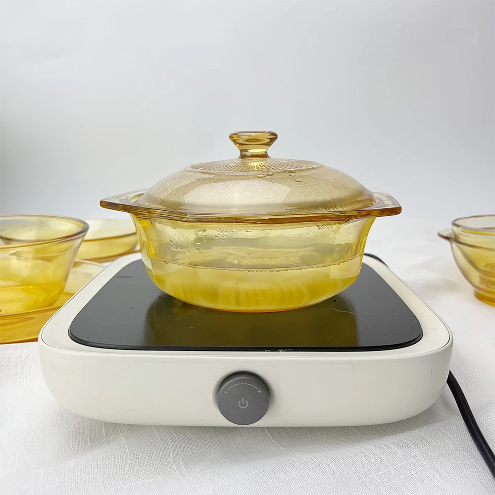 1L Amber color glass cooking pot heat resistant pyrex glass casserole