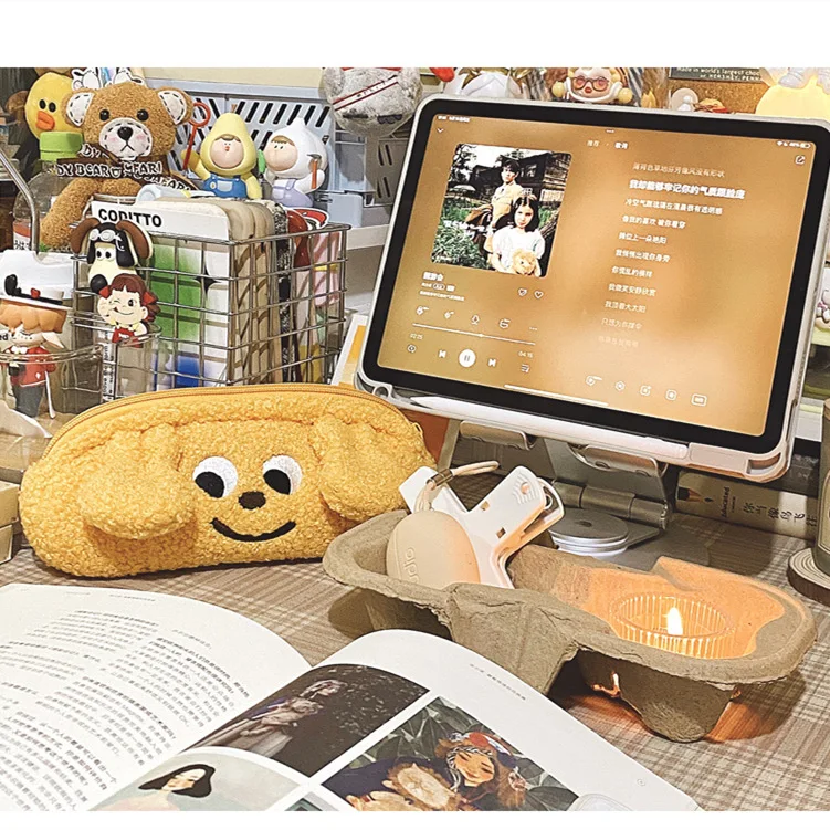 LABON Portable Kawaii Cute Animal Dog Design Plush Pouch Pencil Bag Cartoon Stationery Box