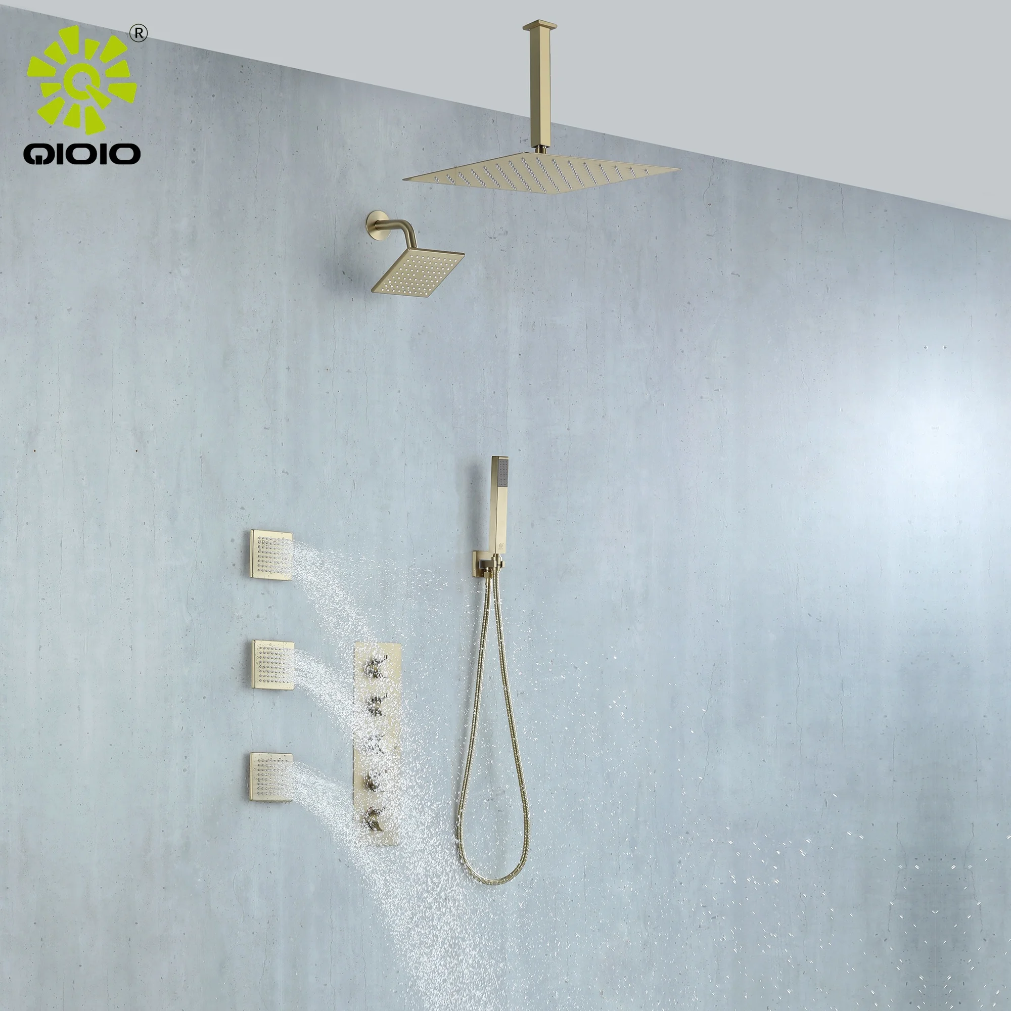 bathroom four Function  304 stainless steel brushed gold Concealed Thermostatic Shower Mixer