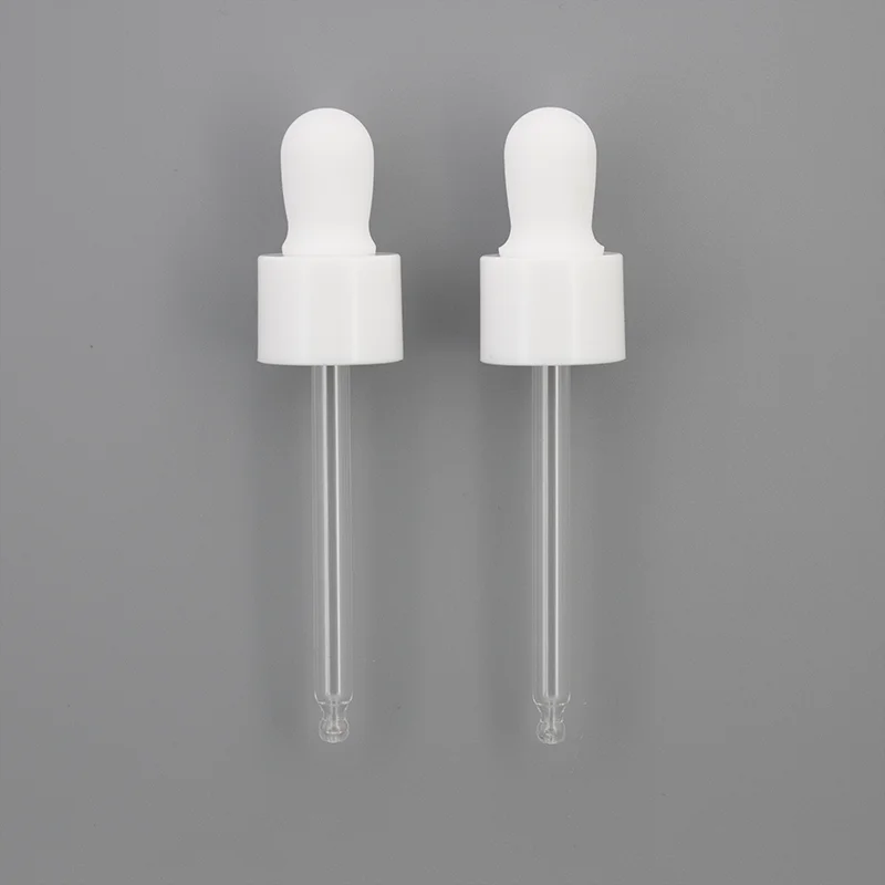 20/410 white dropper with glass pipette and silicone head 20mm glass dropper for cosmetic bottle