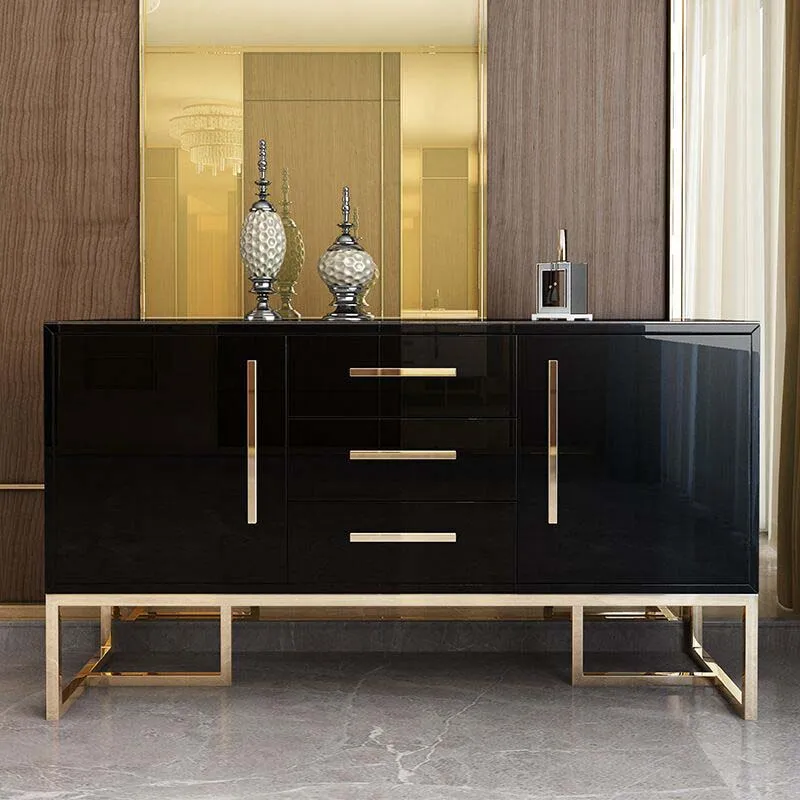 Luxury Home Storage Cabinet Multi-functional Dining Room Sideboard with Drawers Modern Wooden Gold Stainless