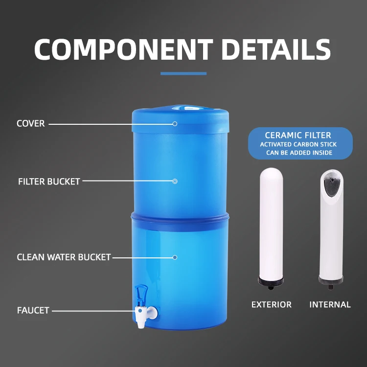 JEWIN 20L Gravity Water Filter Ceramic Water Purifier Activated Carbon Rod Drink Water Filter