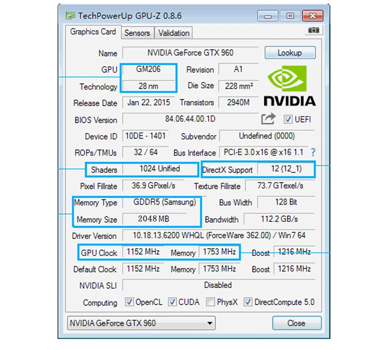 Original Video Card GTX 960 2GB 4G 3G 128Bit GDDR5 Graphics Cards for nVIDIA VGA Cards Geforce GTX960 Hdmi Dvi game Used