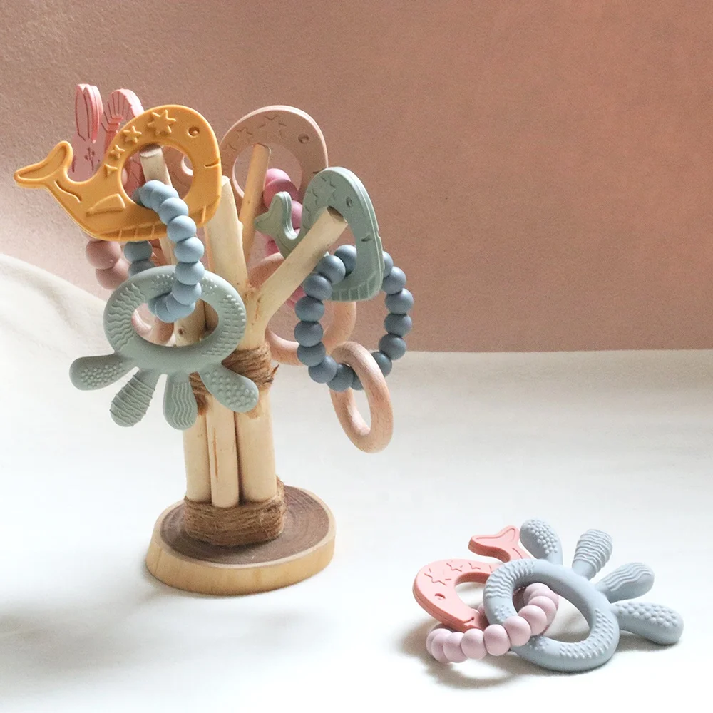 LoveBond Baby Teether Whale Learning Loop Silicone Teether Beech Ring for Babies BPA Free  Infant Teething Toy