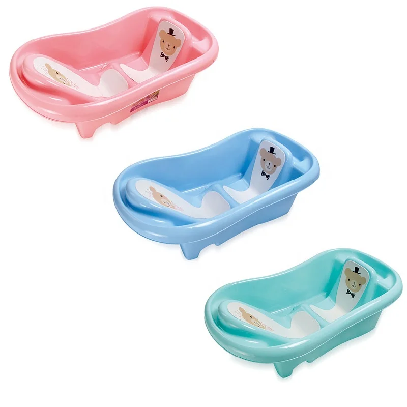 3 colors plastic baby bathtub with lying board