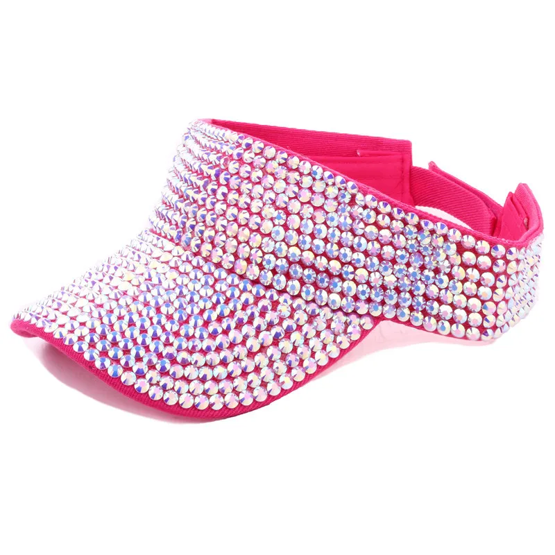 HZM-23201 Wholesale Women Fashion Visors Rhinestone Full Diamond Empty Top Hat Sun Visor Bling Bling Hat