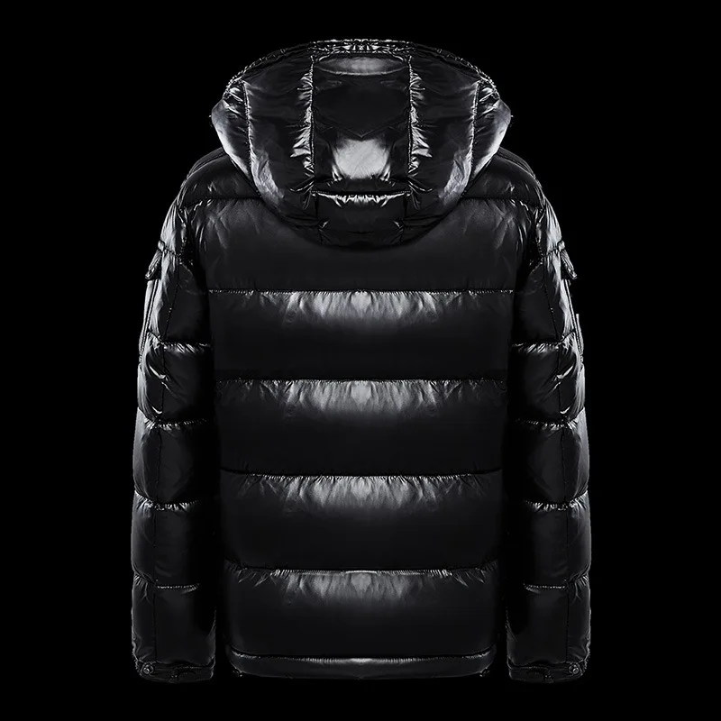 Hot Sales New Arrival Warm Shiny 90% White Eiderdown Black Gloss Large Size Down Jacket Hooded Thickened Short Puffer Jacket Men