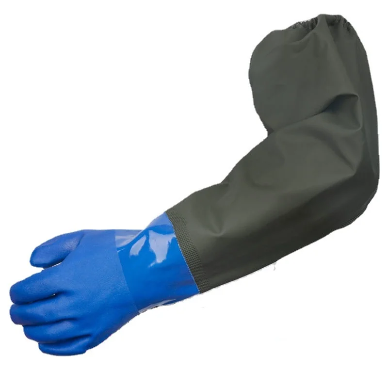 Fishing waterproof gloves aquatic lengthening catch fish thickened with velvet protection rubber non-slip car wash gloves