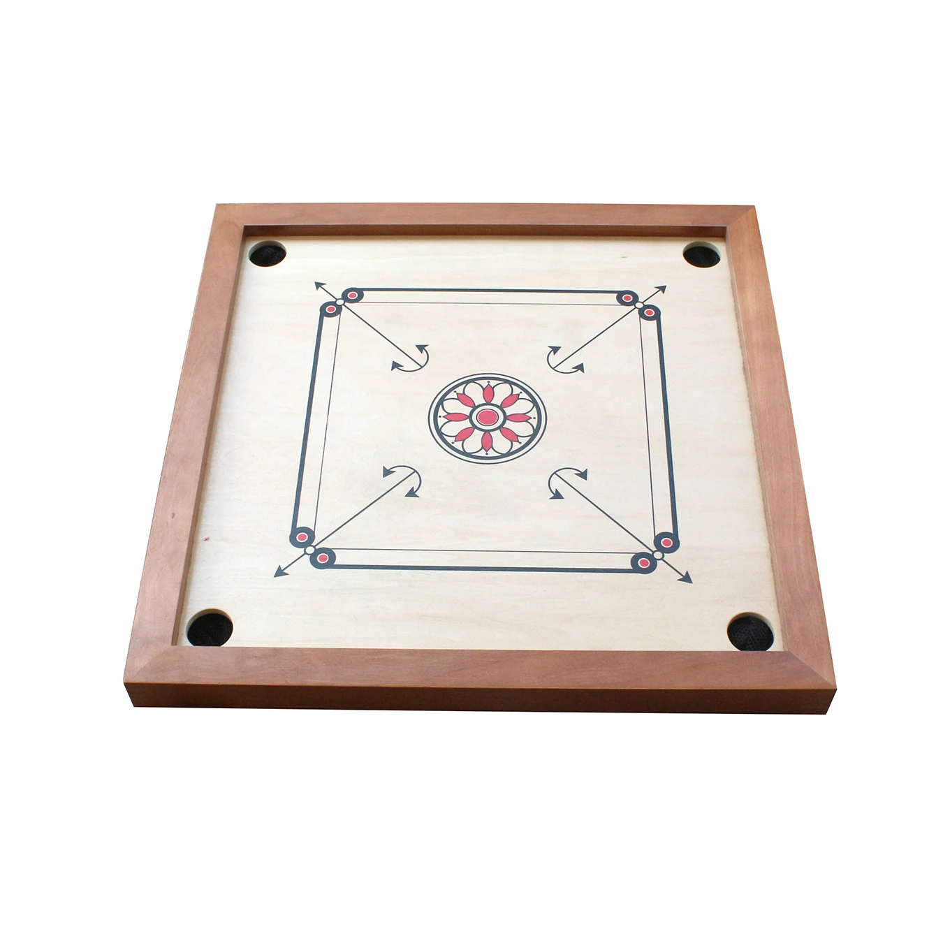 Wooden Carrom and Sling Puck in One Board 4-player game 26 x 26 Inch Strike and Pocket Game with Cue Sticks