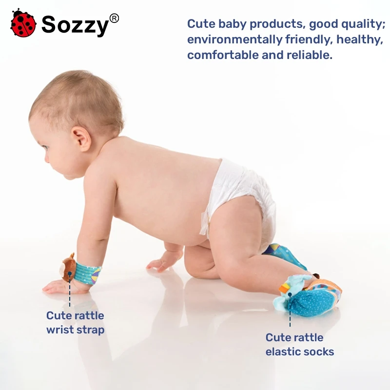 Sozzy easy manufacturing Cartoon Soft kids rattle toys baby wrist and foot set of 4 pcs finder baby infant stockings rattles