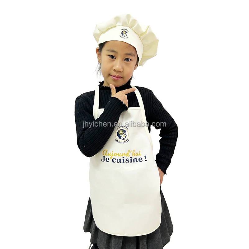Cute Kids Kitchen Chef Apron Custom Printed Logo Cooking Apron Personalized Polyester Apron Set with Hat