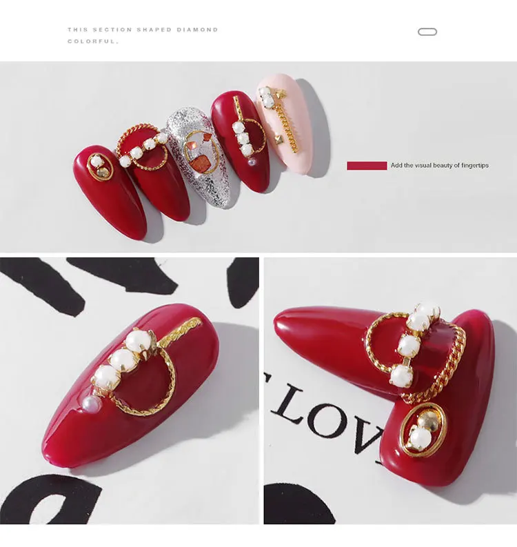 Hot Sell 8 Design Nail Gold Silver Chain Jewelry Japanese Pearl Alloy Nail Diamond Decoration