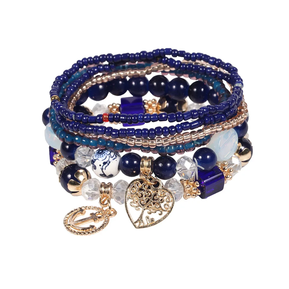 6 Sets Bohemian Stackable Bead Bracelets for Women Stretch Multilayered Bracelet Multicolor Boho Jewelry Bracelet Lucky Gift