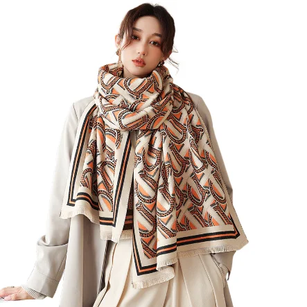 2021 autumn and winter new Korean version of the warm scarf female double-sided cashmere letter D shawl
