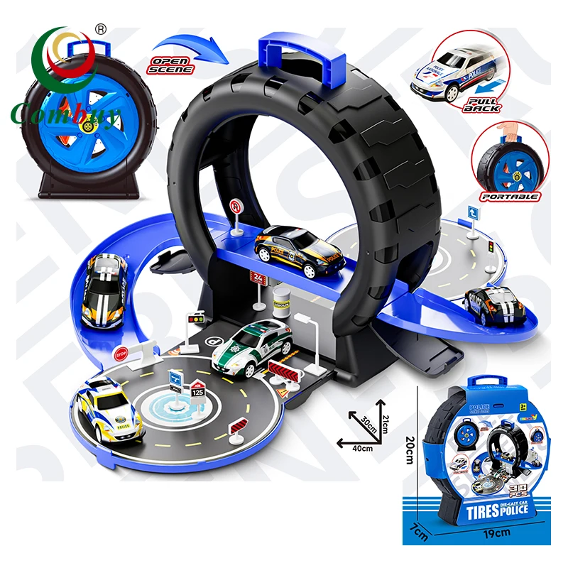 Tire storage garage wheel assembly parking lot toy car tracks