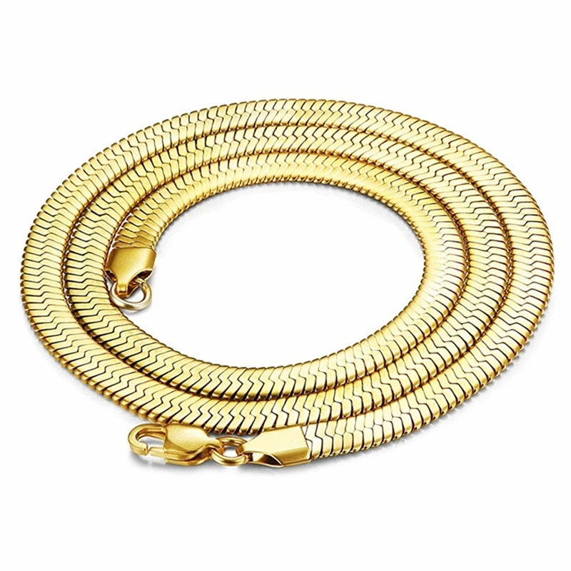 Полированный оптовый заказ, 4 мм, 5 мм, 6 мм, 18k, позолота, нержавеющая сталь, гибкая цепочка змейкой плоского плетения колье с узором «елочка» цепи