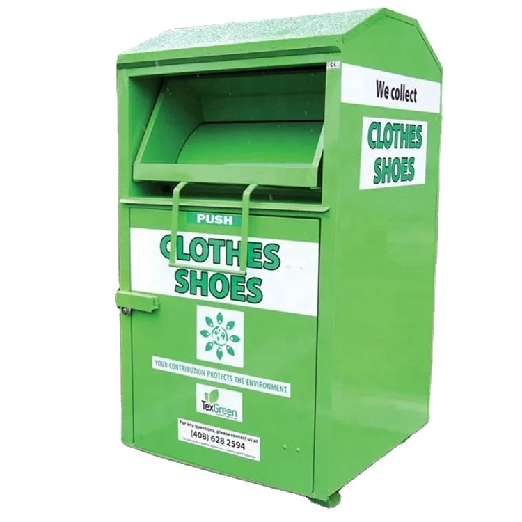 Customized Used Clothes Collection Banks Standing Metal Donate Recycle Bin donation drop box