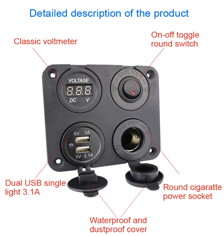 4 In 1 12V Dual USB Socket Charger 3.1A LED Voltmeter 5V Power OutletCar Charger Adapter Panel For Car