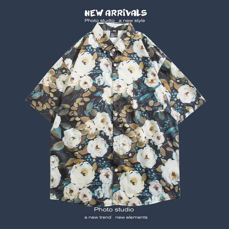 2024 Wholesale New Summer Short sleeved Flower Shirts Retro Vetiver Trendy and Beautiful Shirts Suitable for Men and Women