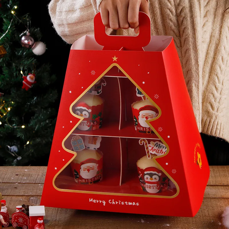 Christmas Baking Cupcake Packaging Box Cupcake Double Trapezoid Tower Dessert Table Gift Packaging Paper Box without Led Cupcake