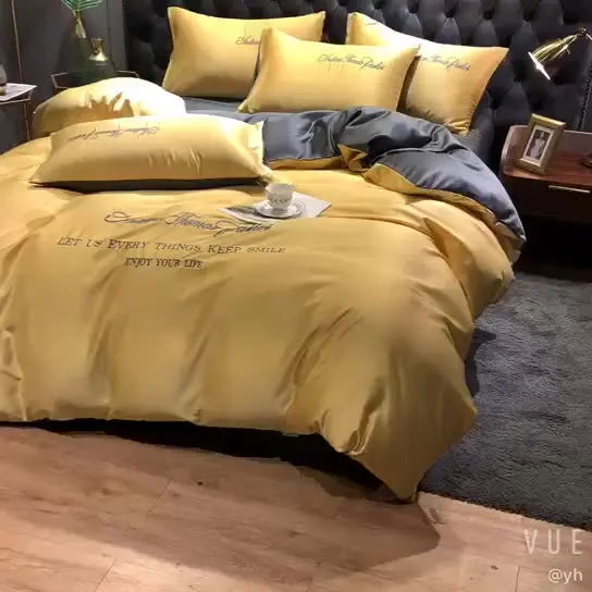 
Wholesale Duvet Cover 3-Piece Set 4-Piece AB design satin duvet cover set personalized custom Luxury silk famous brand bedding 