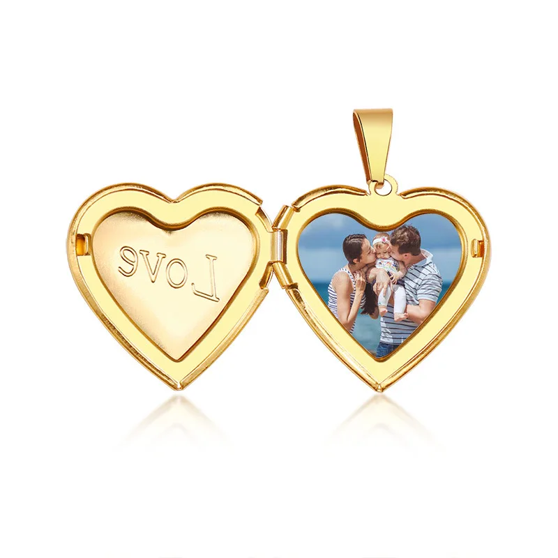 Custom Stainless Steel Heart Locket Oval Necklace For Couple Photo Locket Pendant Necklace With Gold Picture Image Necklaces