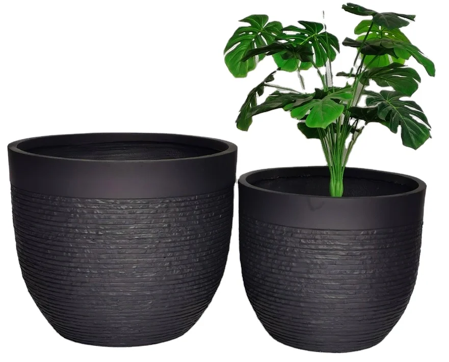 2020 Popular Fiber Clay Planter  Pot Set flower pots in bulk with stone pattern