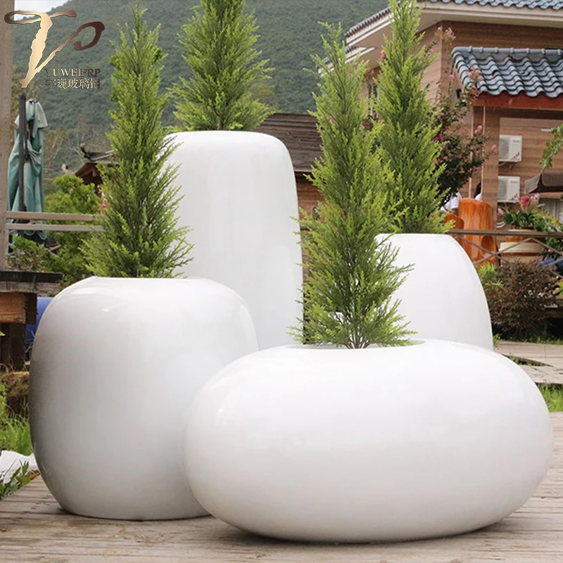 White Fiberglass Flower Pot Modern Design Planter Vase Decor For Floor Garden Hotel