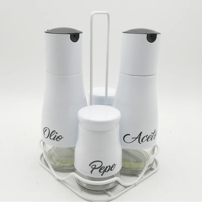 4pcs glass spice set with metal rack glass salt pepper oil and vinegar condiment cruet set with stainless steel lid cover