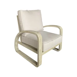 French Style Furniture Hand Carved Wooden Armchair Ash Frame Cane Seat and Back Chaise Lounge Leisure Chair with Cushions