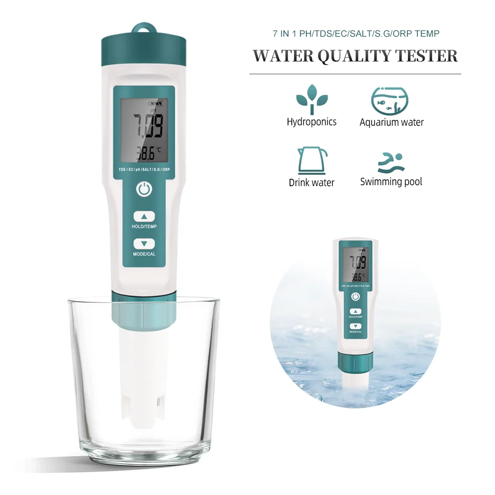 7 in 1 Water Quality Testing Pen PH TDS EC ORP Salinity S.G Temperature Water Tester PH Meter for Drinking Water Aquariums