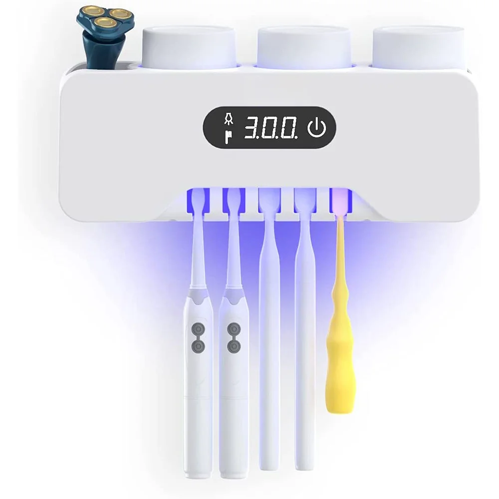 Rechargeable and Drilling-Free Tooth Brush Sterilizer Holder Sanitizing Toothbrush Cleaner