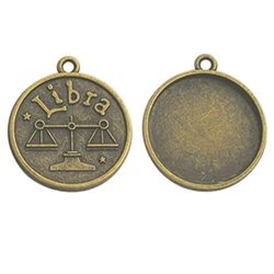 Fashion jewelry with the signs of zodiac 12 constellations metal charms antique bronze plated pendent for DIY 25mm glass stone