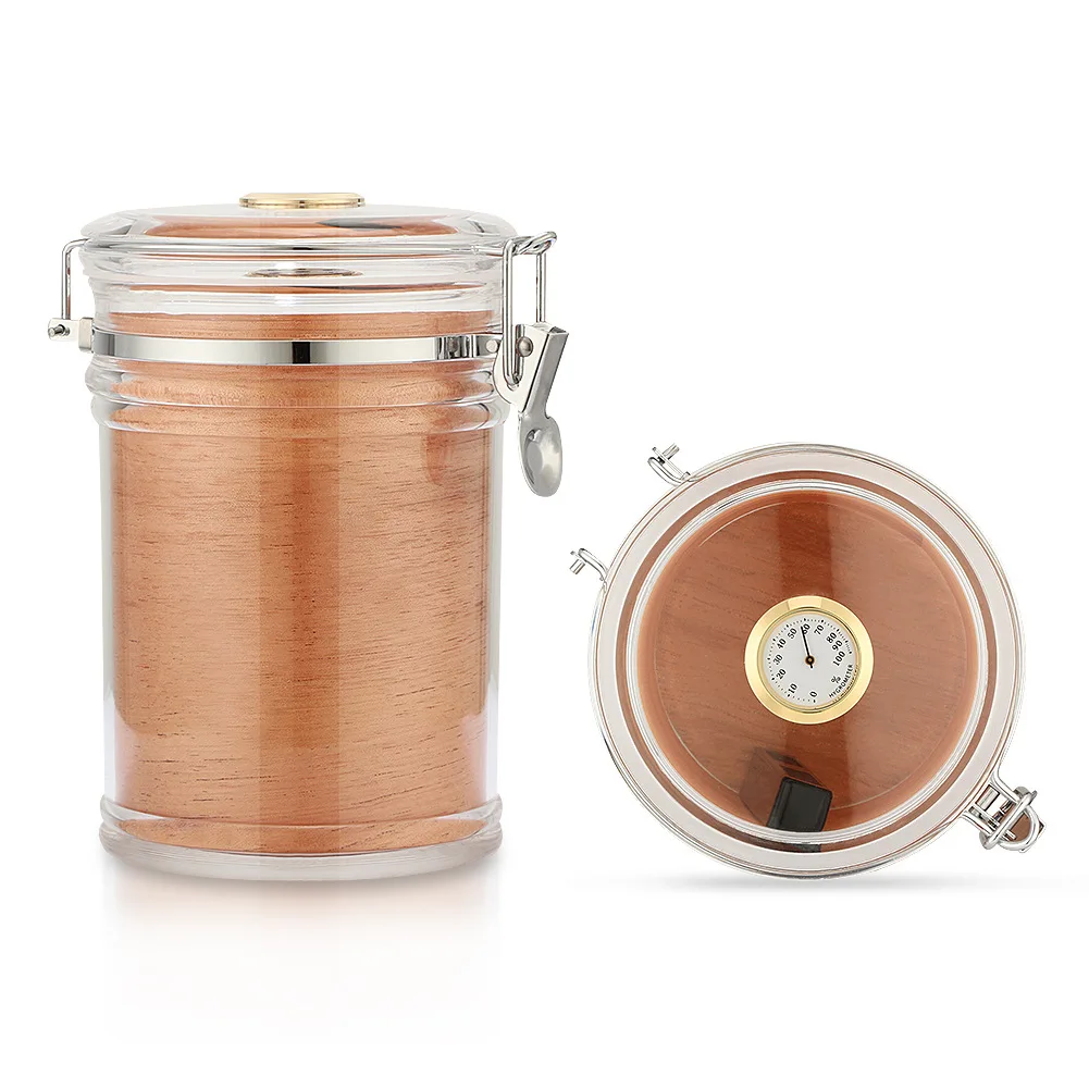 
Manufacturers wholesale new design High Quality Acrylic Humidor Jar with Humidifier and Hygrometer 