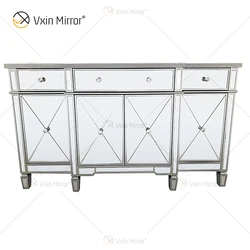 WXF-027-1 Champagne silver Home Decor Mirored Cupboard Cabinet  With Muti Drawers