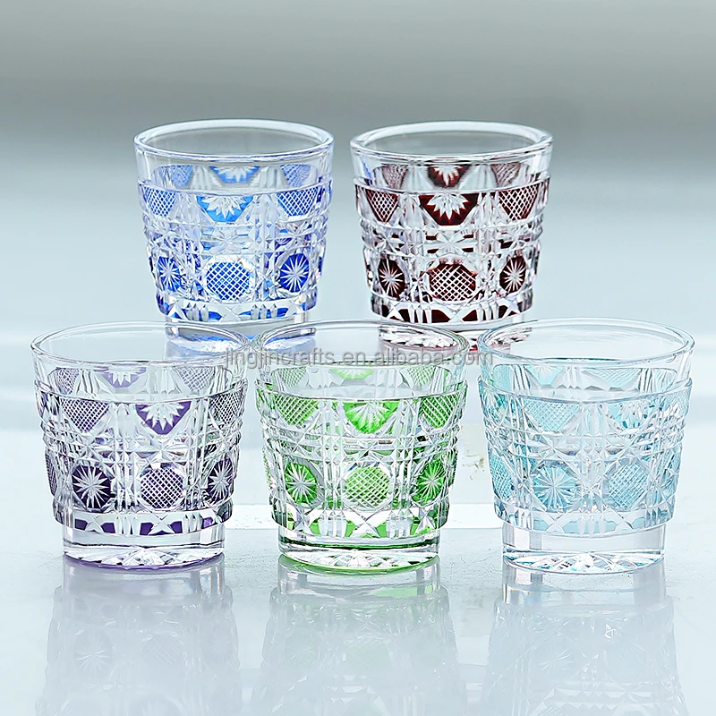 Edo Kiriko 35ml Japanese Sake Glass Whiskey Tequila Liquor Soju Wine Hand Carved Crystal Available Purple Red Blue Sky Blue Red