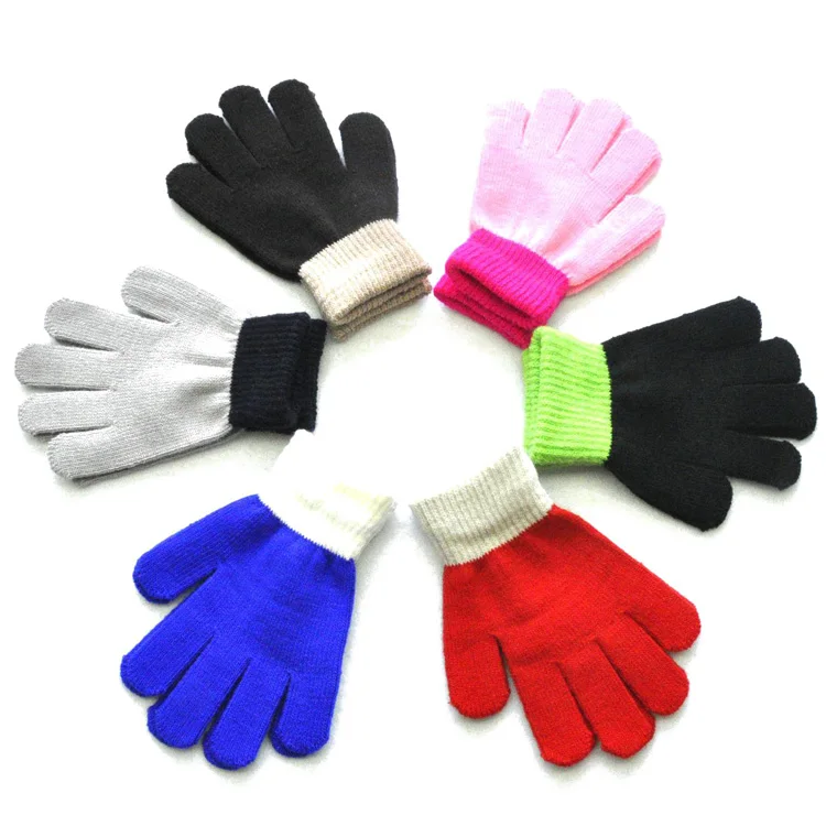 Customized Winter Cheap Kid Glove Acrylic Warm Knitted Magic Gloves Solid Lovely for Student Children Gloves