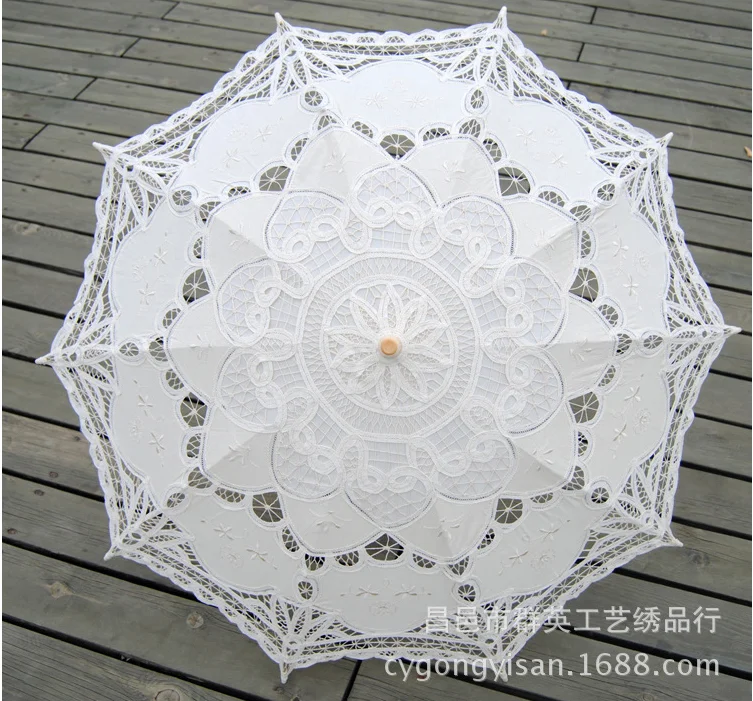 wholesale wedding parasol Antique battenburg lace wedding parasol and fan set parasol and new pattern Valentine Gift Umbrella