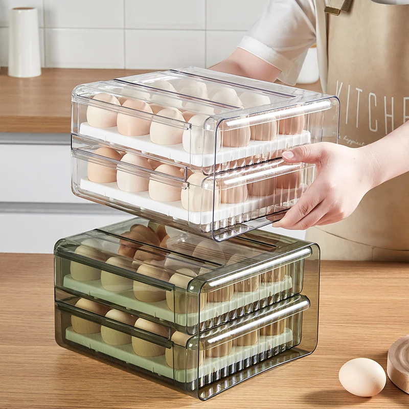 Bpa Free Two Layers Egg Container Custom Clear Plastic Fridge Storage Drawer Refrigerator Organizer Pull Out with Lids For Egg