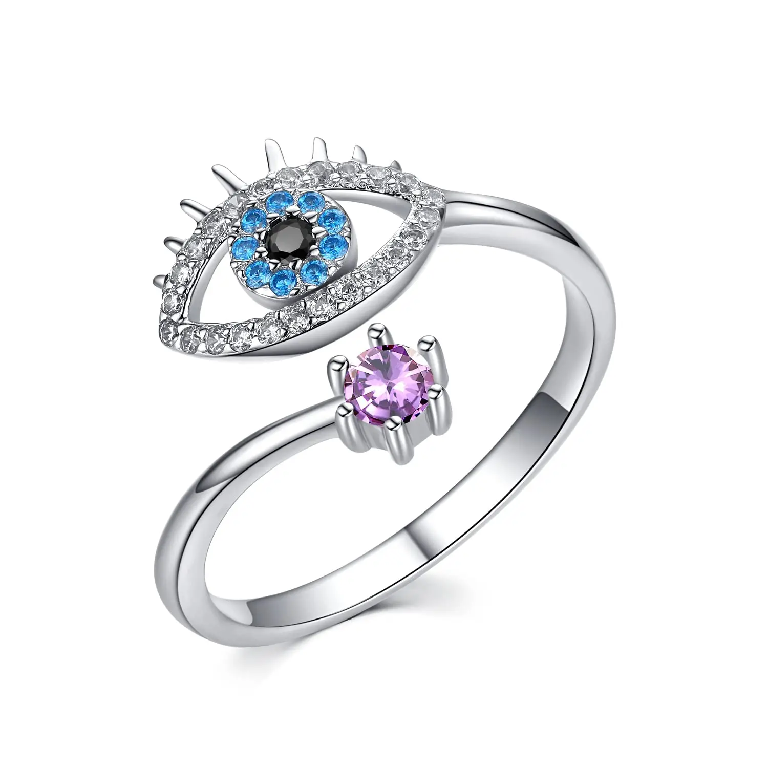 Lucky Turkish Blue Evil Eye Ring Cubic Zirconia Adjustable Open Wrap Ring Hamsa Protection Dark Circles for Women Girls