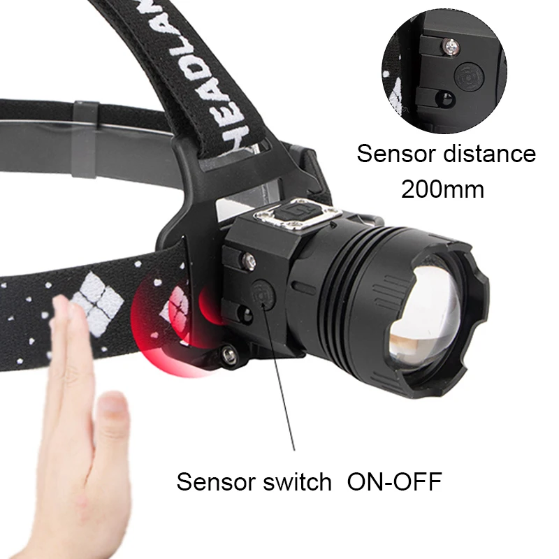 Waterproof high power 8000 lumen XHP100 headlamp USB rechargeable sensor LED Headlight p100 head flashlight for camping