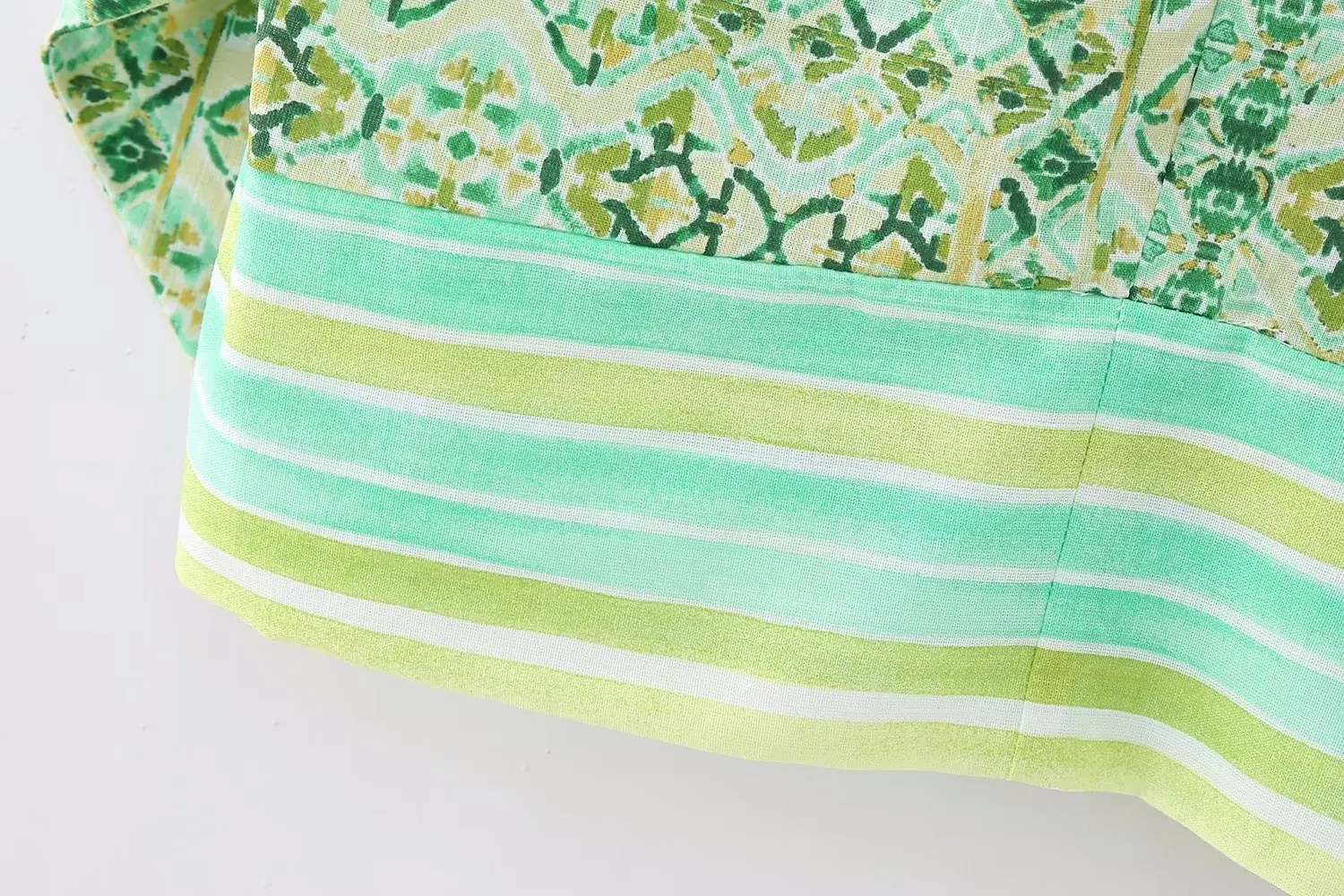 Hot sale green color side bow tie zipper fly floral print casual summer women mini skirt