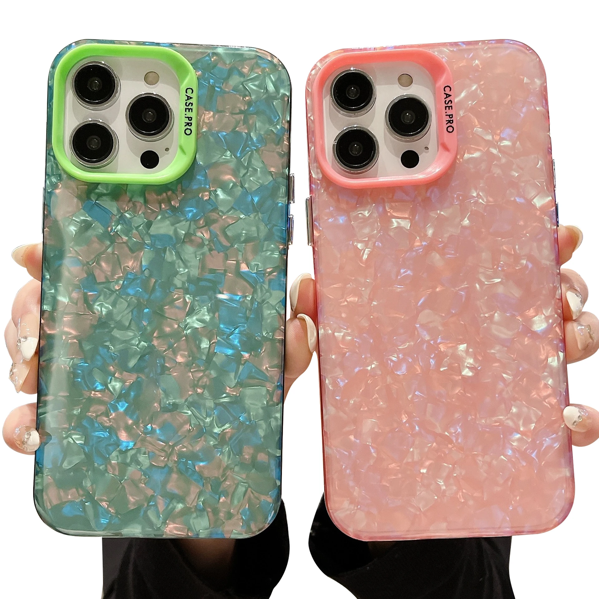 Luxury Glitter Dream Shell Marble Soft Phone Case For iPhone 15 14 13 12 11 Pro Max XR XS Max X Conch Pattern Hard Back Cover