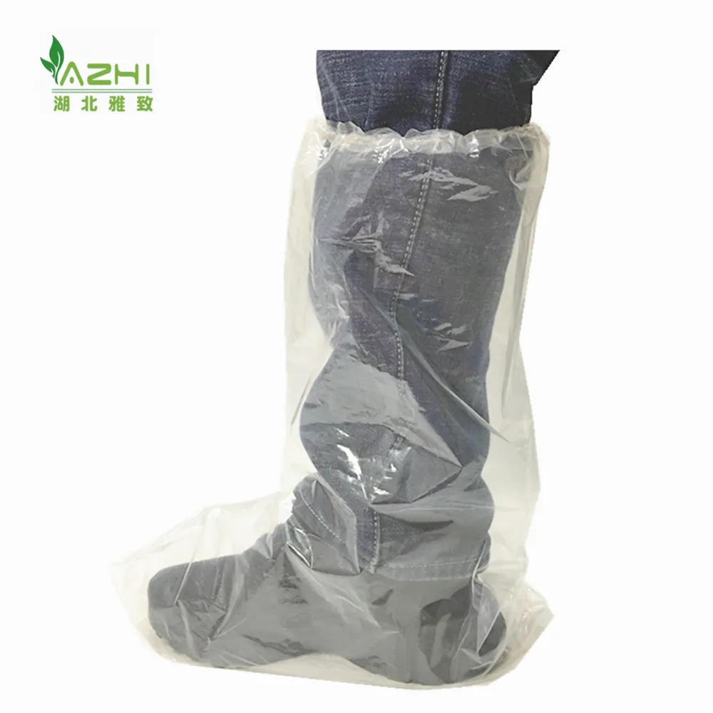 blue PE foot cover transparent white boot cover one time use waterproof shoe covers disposable PE boot covers with rubber
