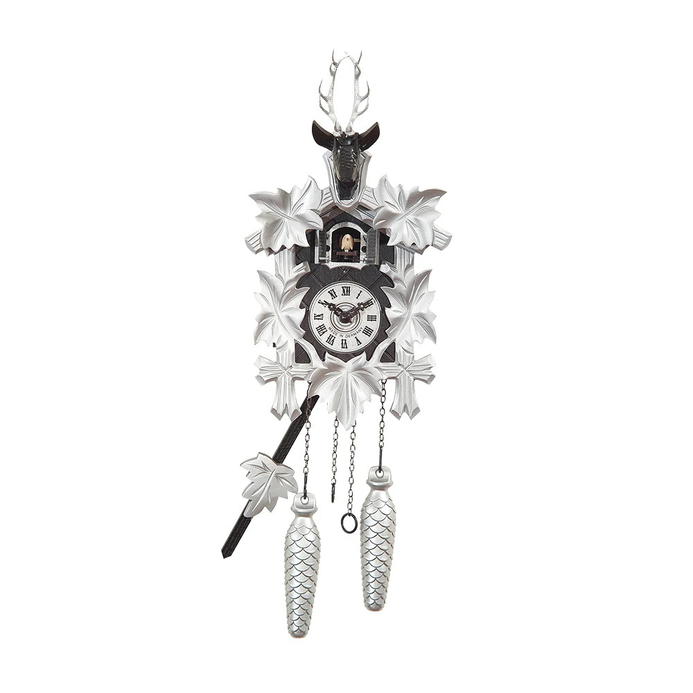 Premium Quality Luxury Modern 5 Leaf Cuckoo Clock In Black With Silver Accents With Music Made In Germany