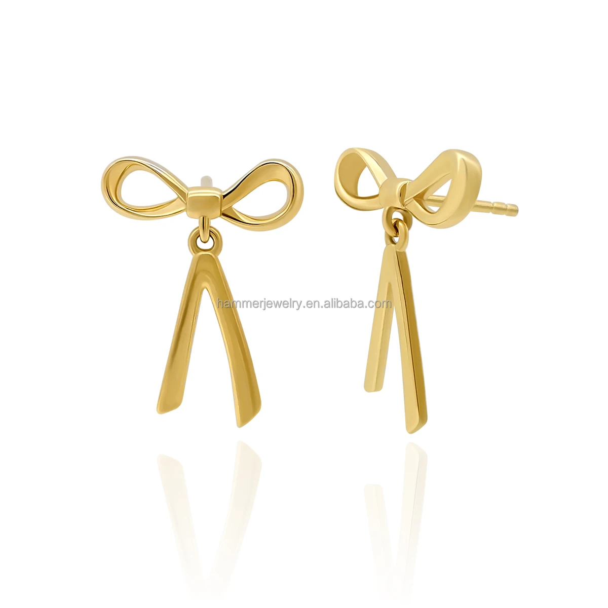Wholesale S925 Sterling Silver earrings 14k gold finished   Bowknot Studs Earrings Temperament  for Women Girls on Anniversary