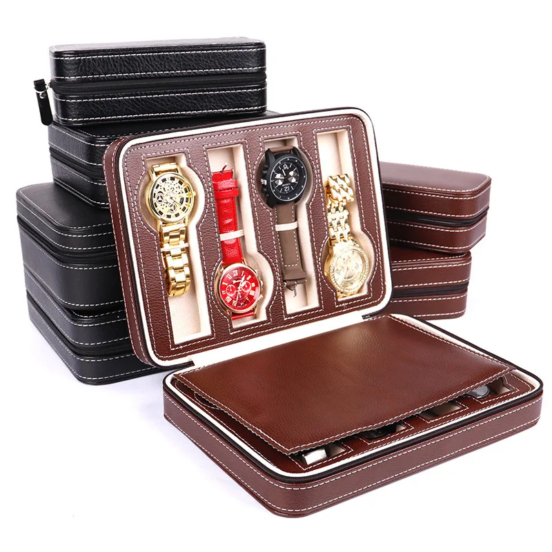 8 Slots  custom black luxury pu leather watch storage display bag